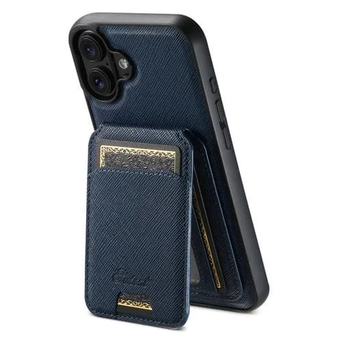 Funda de Cuero Tipo Billetera Suteni H18 Cross Grain Magsafe para iPhone 16 (Azul)