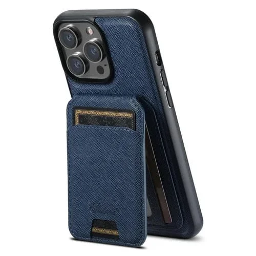 Funda de Cuero Tipo Billetera Suteni H18 Cross Grain para iPhone 16 Pro (Azul)