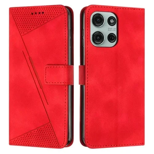 Funda de Cuero Triangular para Motorola Moto G75 Dream con Cordón (Rojo)