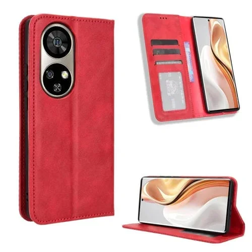 Funda de Cuero Ulefone Note 17 Pro Textura Retro Hebilla Magnética (Rojo)