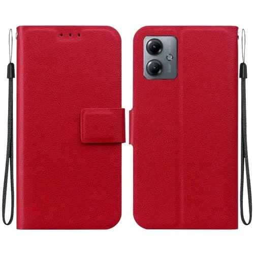 Funda de Cuero Ultradelgada con Hebilla Magnética para Motorola Moto G14 (Rojo)