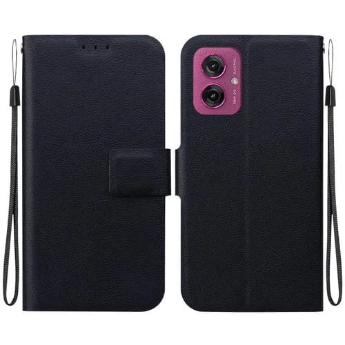 Funda de Cuero Ultradelgada con Hebilla Magnética para Motorola Moto G55 (Negra)