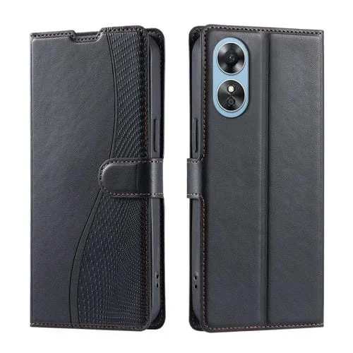 Funda de Cuero Ultrafina con Puntos para Oppo A98 5G/F23 5G, Voltaje de India (Negro)