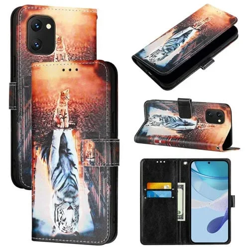 Funda de Cuero Umidigi Power 7 y Power 7S con Diseño de Gatos y Tigres