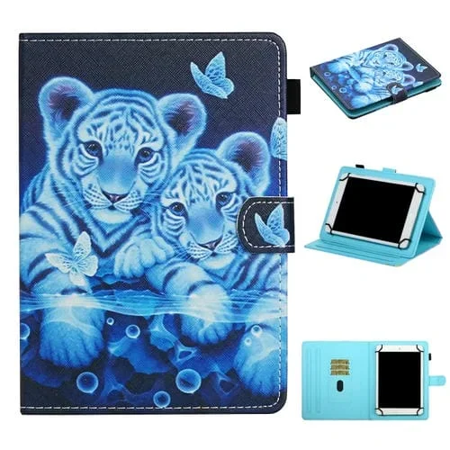 Funda de Cuero Universal para Tablet Pc 7 Pulgadas con Soporte y Ranuras (Tiger)
