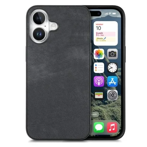 Funda de Cuero Vintage para iPhone 16 Plus con Parte Trasera de Policarbonato (Negra)