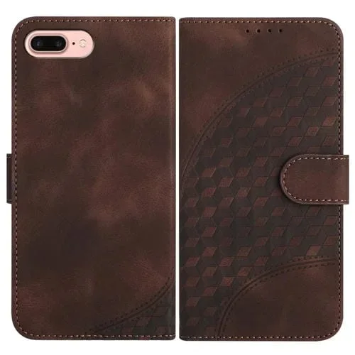 Funda de Cuero Yx0060 para iPhone 8 Plus y 7 Plus con Relieve y Cabeza de Elefante con Cordón (Café)