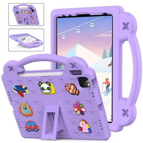 Funda de Eva para iPad Pro 11 (2024) a Prueba de Golpes con Asa y Soporte para Niños (Morado Claro)