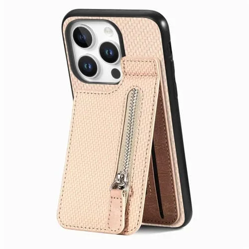 Funda de Fibra de Carbono con Cremallera Vertical para iPhone 16 Pro (Caqui)