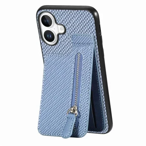 Funda de Fibra de Carbono para iPhone 16 con Cremallera Vertical (Azul)