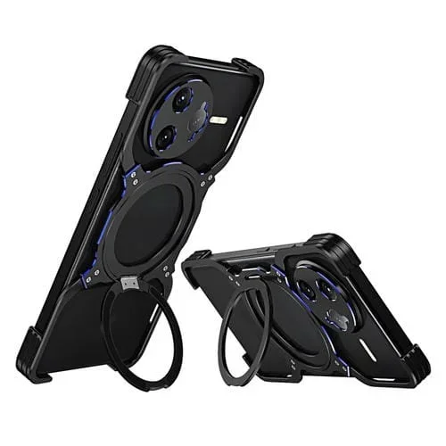 Funda de Metal para Teléfono con Soporte Magsafe sin Bordes y Brazo Mecánico para Redmi K80 Pro (Negro y Azul)