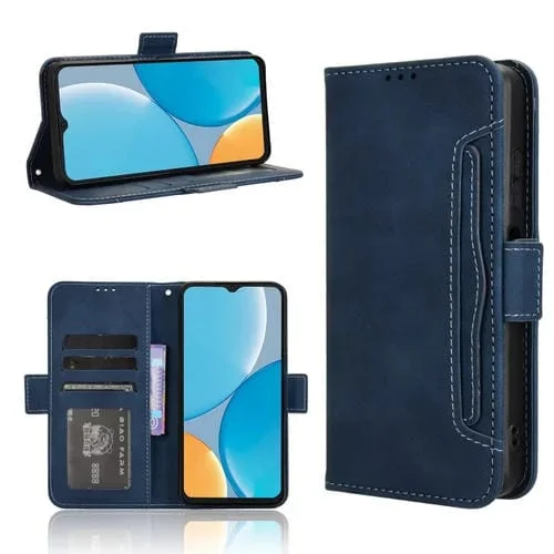 Funda de Piel Becerro para Itel A50C con Ranuras para Tarjetas (Azul)