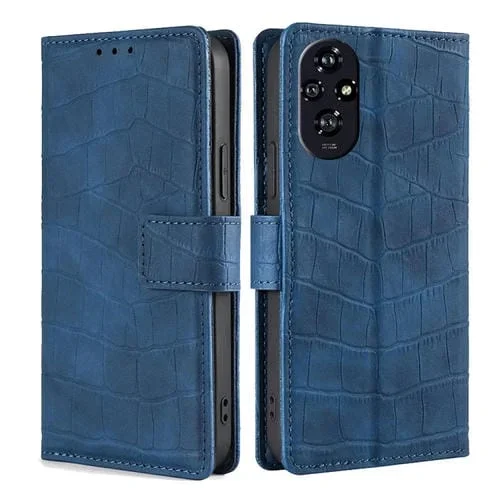 Funda de Piel con Cierre Magnético para Honor 200 5G (Azul) Diseño de Cocodrilo