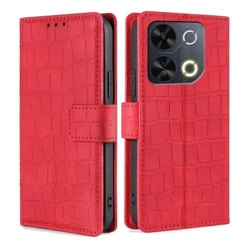 Funda de Piel con Cierre Magnético para Teléfono Itel P65 (Rojo) con Tacto de Piel de Cocodrilo
