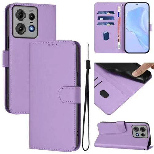 Funda de Piel con Cordón para Motorola Edge 50 Pro (Morado Lavanda)