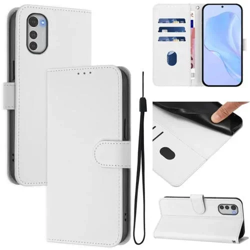 Funda de Piel con Cordón para Motorola Moto E32 4G con Tacto de Piel (Blanco)