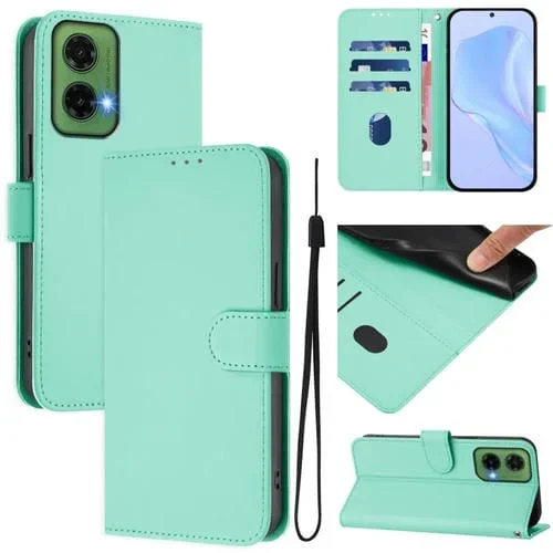 Funda de Piel con Cordón para Motorola Moto G35 con Tacto de Piel (Verde Menta)