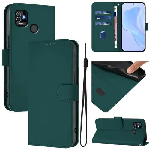 Funda de Piel con Cordón para Tecno Pop 5 (Verde Oscuro)