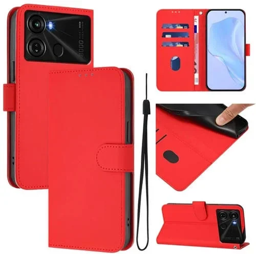 Funda de Piel con Cordón para Teléfono Itel P40 Skin Feel (Rojo)