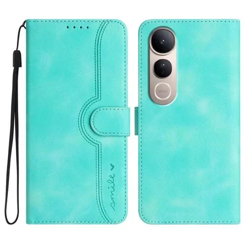 Funda de Piel con Diseño de Corazón para Vivo V50 Lite 4G/5G (Azul Claro)