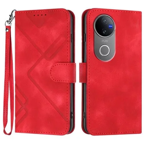 Funda de Piel con Diseño de Líneas para Vivo V50 (Roja)