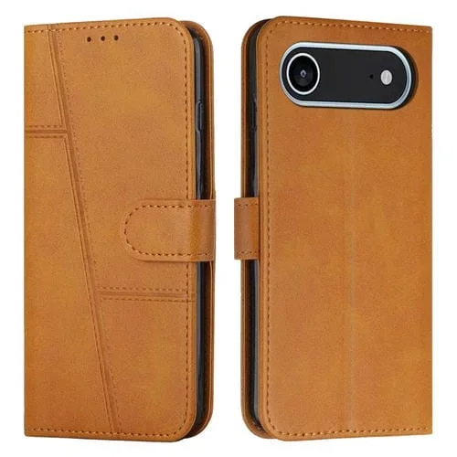 Funda de piel con hebilla y textura de becerro para iPhone 17 Air (amarilla)