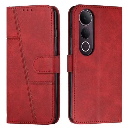 Funda de Piel con Hebilla y Textura de Becerro para Vivo V50 Lite (Roja)