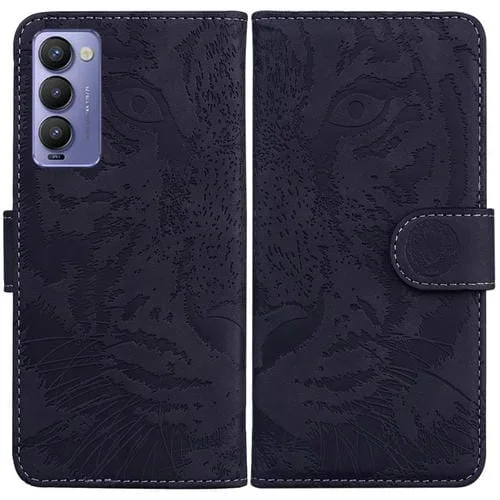 Funda de piel con patrón Tiger para Tecno Camon 18 / 18P, flip horizontal (Negro)
