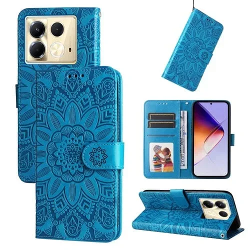 Funda de Piel con Relieve de Girasol para Infinix Note 40 5G (Azul)