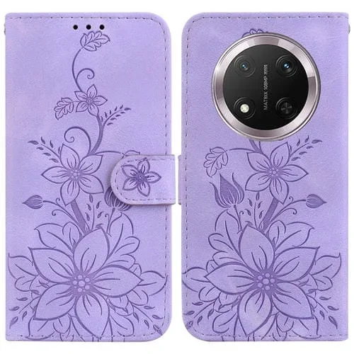 Funda de Piel con Relieve de Lirio para Honor X9C (Morada)