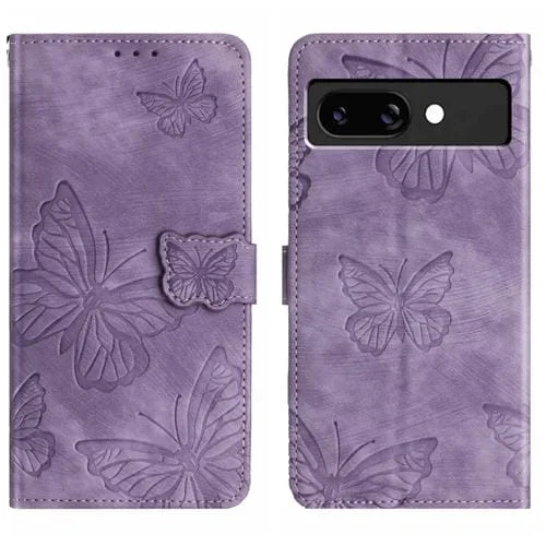 Funda de Piel con Relieve de Mariposa para Google Pixel 9A (Morado)