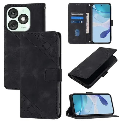 Funda de Piel con Relieve para Teléfono Itel A50 (Negra)