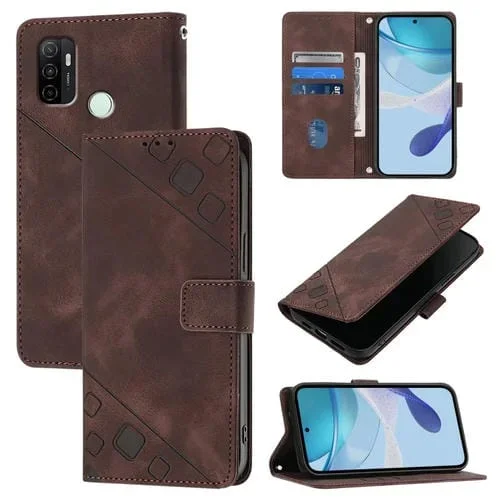 Funda de Piel con Relieve para Teléfono Oppo A11S 4G (Marrón)