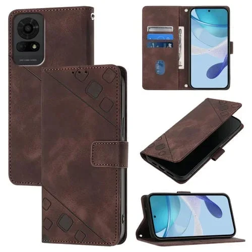 Funda de Piel con Relieve para Teléfono TCL 50 Le 5G (Marrón)