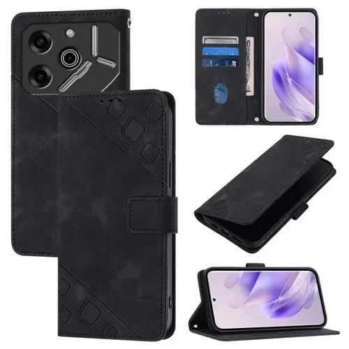Funda de Piel con Relieve para Teléfono Tecno Pova 6 5G (Negra)