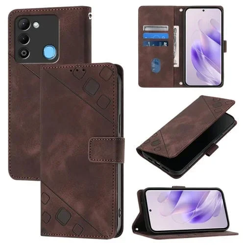 Funda de Piel con Relieve para Teléfono Tecno Spark 9 (Marrón)