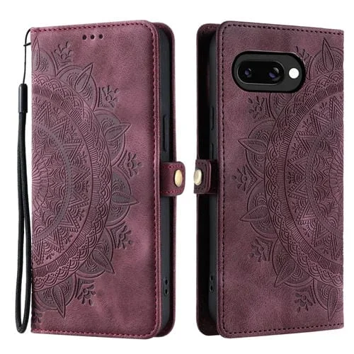 Funda de Piel con Relieve Totem para Google Pixel 9A (Rojo Vino)