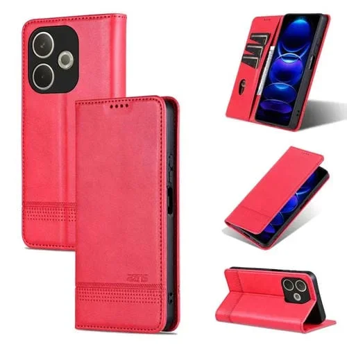 Funda de Piel con Tapa Magnética Azns con Textura de Becerro para Oppo A5 Energy / A5 Pro 5G (Roja)