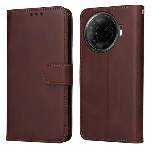 Funda de Piel con Tapa para Tecno Camon 30 Pro (Marrón) con Textura Clásica de Becerro