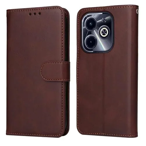 Funda de Piel con Tapa Textura Clásica de Becerro para Infinix Hot 40I (Marrón)