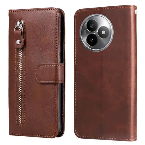 Funda de piel con textura de becerro y cremallera para Redmi K80 Ultra (marrón)