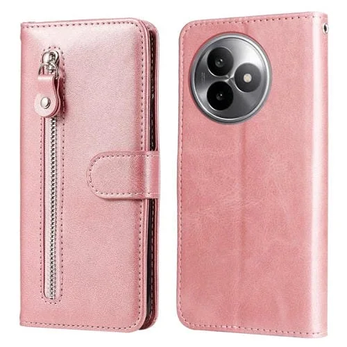 Funda de piel con textura de becerro y cremallera para Redmi K80 Ultra (oro rosa)