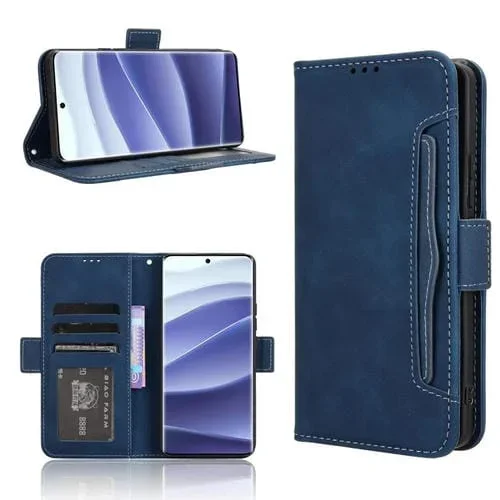 Funda de Piel con Textura de Becerro y Ranuras para Tarjetas para Redmi Note 14 Pro+ 5G (Azul)