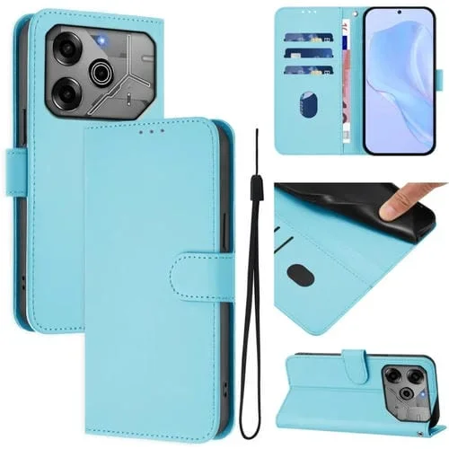 Funda de Piel con Textura y Cordón para Tecno Spark 6 Go/Go 2021 (Azul Cielo)