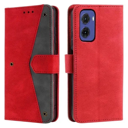 Funda de Piel de Becerro con Costuras para Motorola Moto G05 (Rojo)