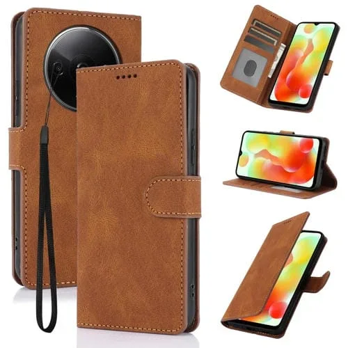 Funda de Piel de Becerro con Textura de Fantasía Global para Redmi A3 4G (Marrón)