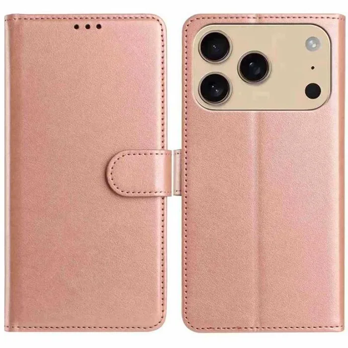 Funda de piel de cordero con ranura para 8 tarjetas para iPhone 17 Pro Max (oro rosa)