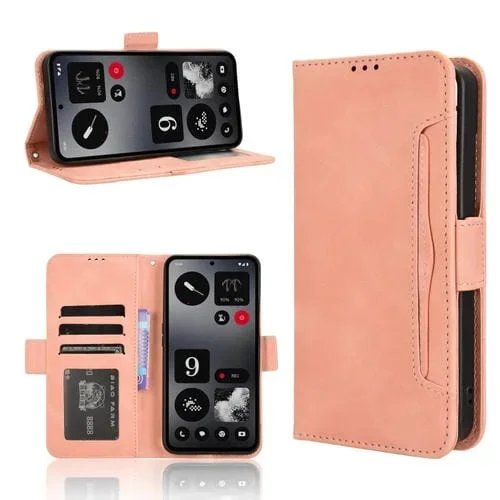 Funda de Piel For Nothing cmf Phone 1 con Textura de Becerro y Ranuras para Tarjetas (Rosa)