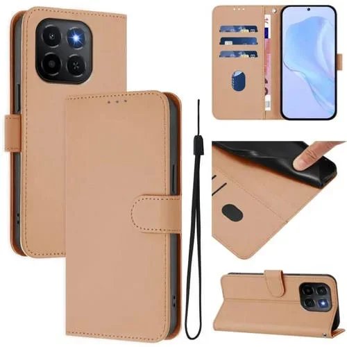 Funda de piel lisa con cordón para Honor X6C 4G (color piel)
