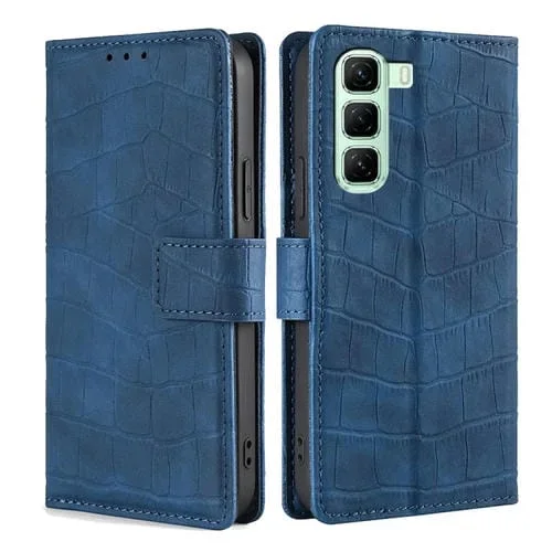 Funda de Piel para Infinix Hot 50 5G con Cierre Magnético y Diseño Cocodrilo (Azul)
